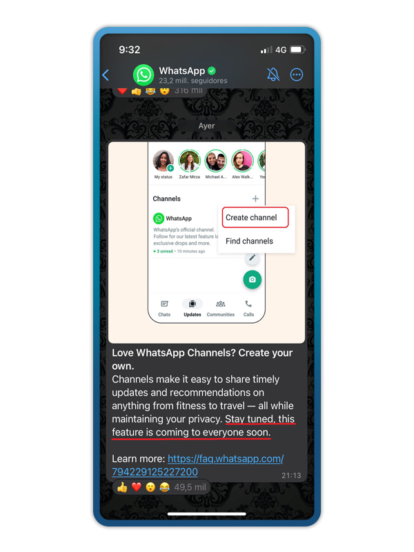 proxima novedad en canales whatsapp